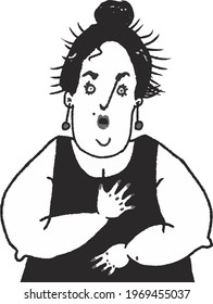 vector illustration of funny middle aged woman in shock