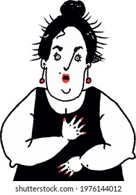vector illustration of funny middle aged woman in shock