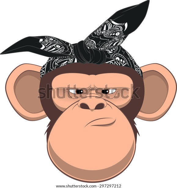 白い背景にバンダナにおかしな猿のベクターイラスト のベクター画像素材 ロイヤリティフリー 297297212