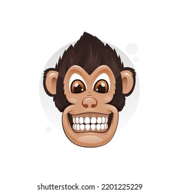 Vector Illustration Of Funny Monkey, Chimpanzee Head Smiling, On A White Background.