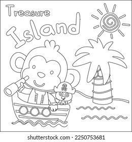 Vector illustration of funny monkey pirate, Childish design for kids activity colouring book or page.