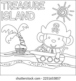 Vector illustration of funny monkey pirate, Childish design for kids activity colouring book or page.