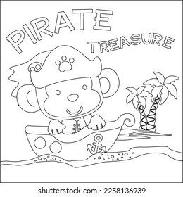 Vector illustration of funny monkey pirate, Childish design for kids activity colouring book or page.