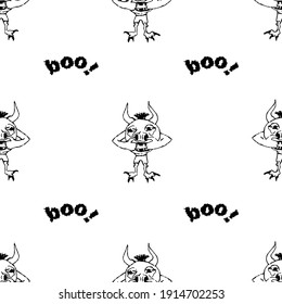 Vector illustration. Funny monster on a white background. Seamless patterns.