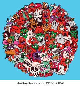 Vector illustration of Funny monsters circle shape pattern 