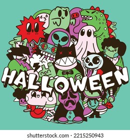 Vector illustration of Funny monsters circle shape pattern 