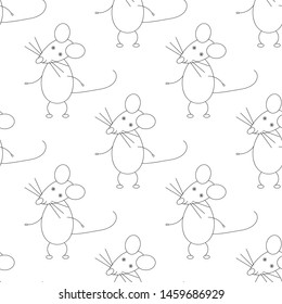 vector Illustration of Funny Mouse Animal Character outline seamless pattern