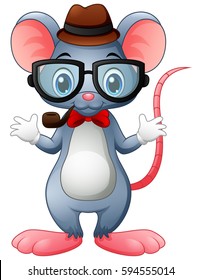 Vector illustration of Funny mouse hipster with glasses and bow tie