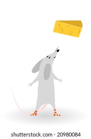 vector illustration "funny mouse are looking at the cheese"