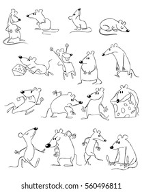 Vector illustration of a funny mouses set