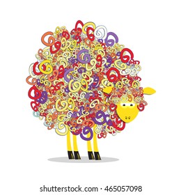 Vector illustration of funny multicolor curly fluffy sheep