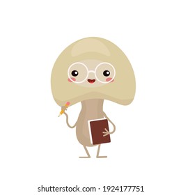 vector illustration with funny mushroom, various character emotions. cute vegetables icon. cartoon flat style. stickers