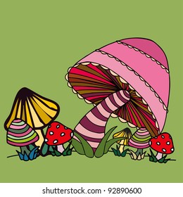 Vector illustration, funny mushrooms, card concept.