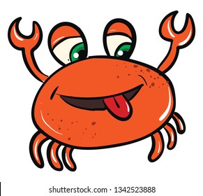 Vector illustration of funny orange smiling crab on white background 