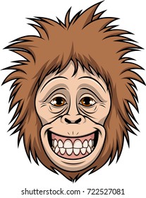 Vector illustration, funny orangutan head smiling, on a white background
