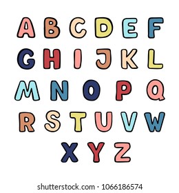 Vector illustration of funny outlined graffiti style hand lettering alphabet set