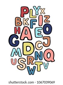 Vector illustration of funny outlined graffiti style hand lettering alphabet set