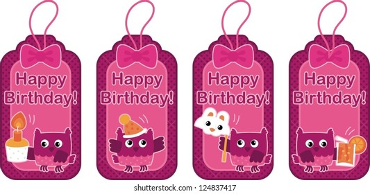 Vector illustration. Funny Owls celebrate. A fun party!
