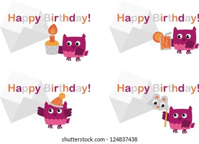 Vector illustration. Funny Owls celebrate. A fun party!