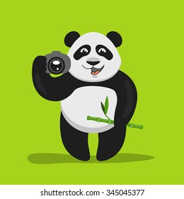 Vector illustration of funny panda holding the camera
