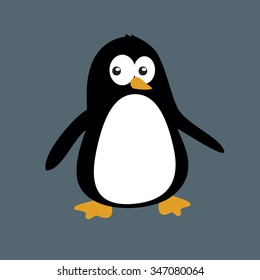 Vector illustration of funny penguin on grey background
