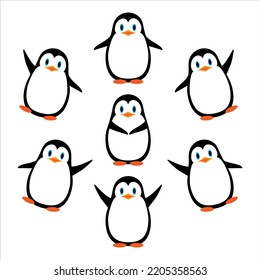 Vector illustration. Funny penguins. A collection in a flat style