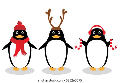 vector illustration of funny penguins holiday background