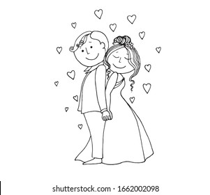 vector illustration with funny people on a wedding theme. On white background