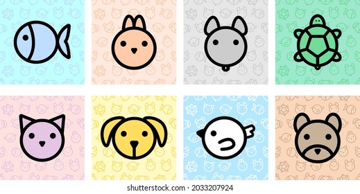Vector illustration. Funny pets. Icon set.