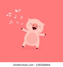 Vector illustration of funny pig singing