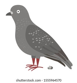 Vector Illustration Of Funny Pigeon With Poo. City Bird Picture Isolated On White Background. Flat Cute Character Clip Art