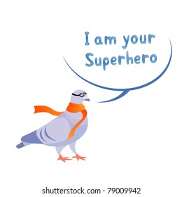 Vector illustration of funny pigeon superhero