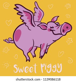 vector illustration of funny pink piglets. dreaming pig