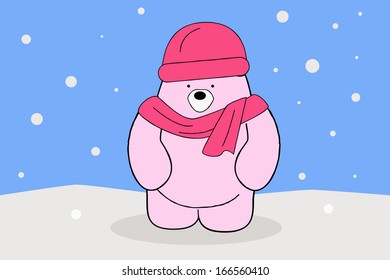 vector illustration of  funny pink polar bear