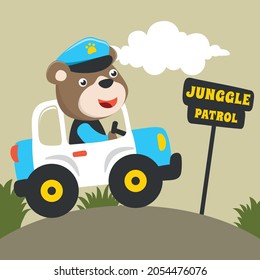 Vector illustration of funny police junggle patrol, Creative vector childish background for fabric, textile, nursery wallpaper, poster, card, brochure. and other decoration.