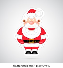 Vector illustration. Funny and pretty cartoon laughing Santa Claus in red suit. Creative and modern character for advertising, poster, banner, web and flyer. Merry Christmas and Happy New Year!