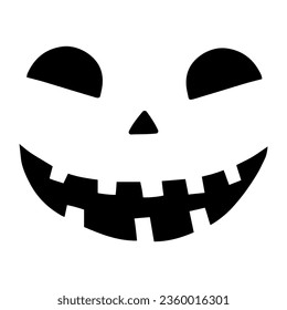 Vector illustration of a funny pumpkin face for Halloween with a creepy smile. Vector isolated design on a white background.