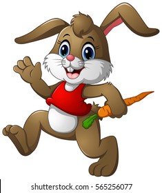 Vector illustration of Funny rabbit cartoon holding a carrot