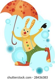 vector illustration of a funny rabbit with umbrella
