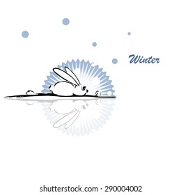Vector illustration, funny rabbit, winter
