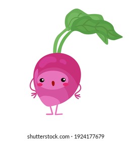 ilustración vectorial con rábano gracioso, . icono de las verduras lindas. caricatura de estilo plano. pegatinas