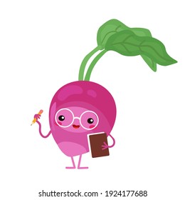 vector illustration with funny radish, .  cute vegetables icon. cartoon flat style. stickers