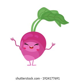 vector illustration with funny radish, . cute vegetables icon. cartoon flat style. stickers