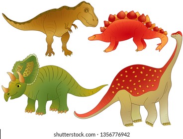 Vector illustration of funny realistic dinosaurs on a transparent background