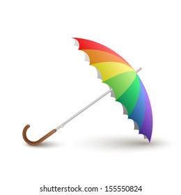 Vector Illustration Of Funny Realistic Umbrella In Rainbow Colors