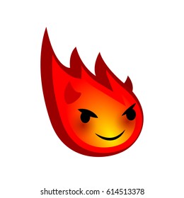 Vector illustration funny red evil devil comet smile icon. Face fire emoji icon. Isolated background. Aggressive feelings, expression for message, sms. Negative emotion