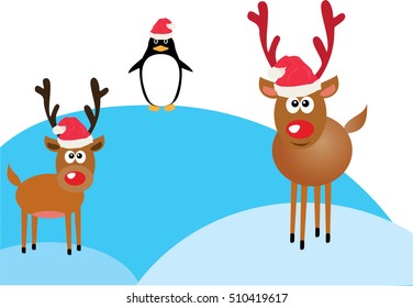 vector illustration of a funny red nose reindeer Christmas background