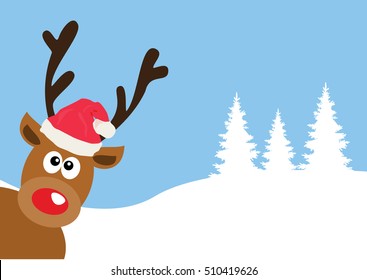 vector illustration of a funny red nose reindeer Christmas background