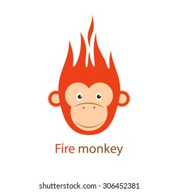 Vector illustration. Funny Redhead Fire Monkey in 2016 on an isolated white background. Monkey 2016.