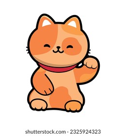 Vector illustration of a funny redhead kitten sitting, smiling, on a white background